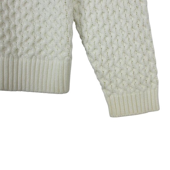 Lands' End Cable Sweater Drifter Knit Womens Cotton White Fisherman NWT $89 XL/P - Picture 5 of 7
